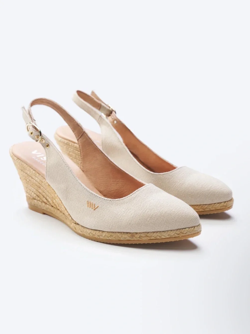 Viscata Palomera Canvas Espadrille Wedges beige slingback cotton Spain 41 / 10